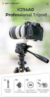 Immagine prodotto K&F Concept K234A0 Videostativ mit 3D-Kopf und Telefonhalter