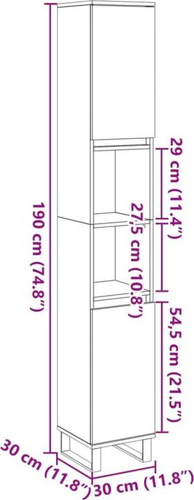 Actual product image vidaXL Badschrank (30 x 30 x 190 cm)