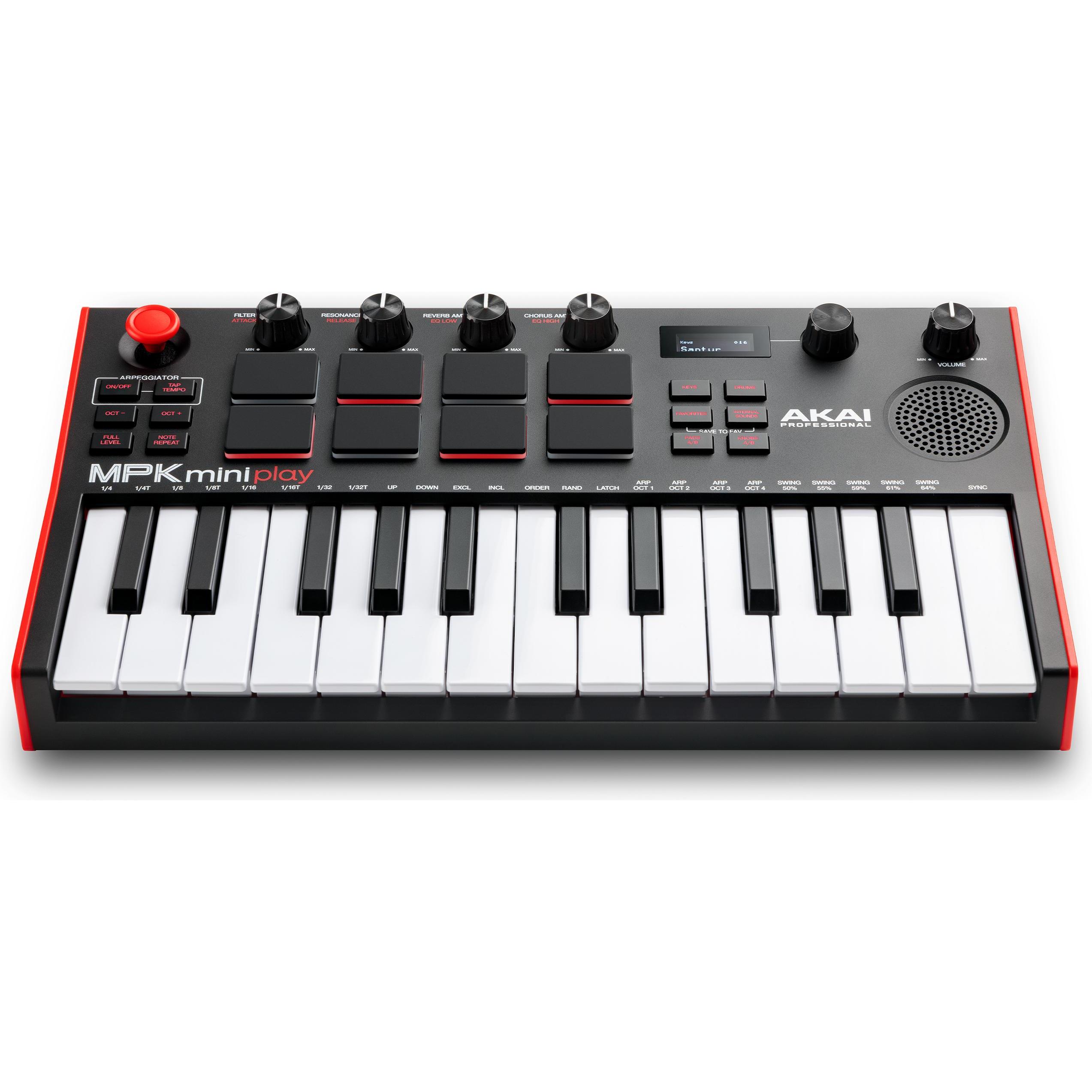Akai Professional MPK Mini Play MK3 (Keyboard), MIDI Controller, Schwarz, Rot