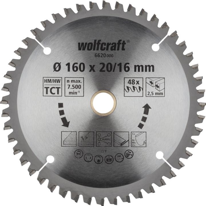 Produktbild wolfcraft 1 Kreissägeblatt HM 48 Z. ø160x20/16 mm