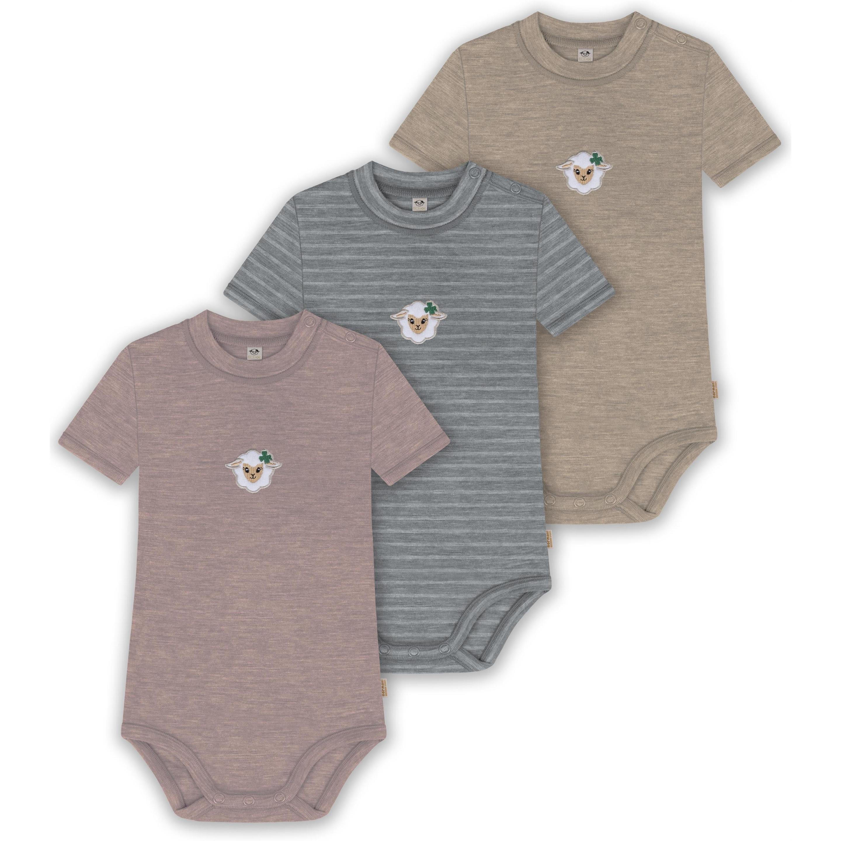 Normani, Herren, Body, 3er Set Baby Merino Kurzarmbody „Tihoi" - 9323, Beige, (56)