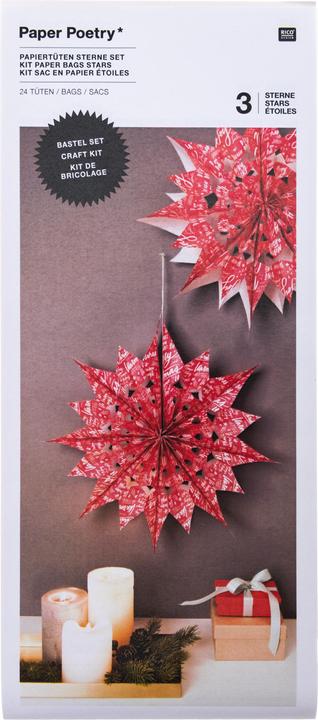 Actual product image Rico Design Paper bags star set "Merry Christmas", large, red