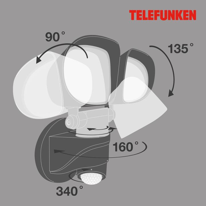 Actual product image Telefunken LED sensor floodlight IP44 2x10W 1000 lm 4000 K neutral white H 160 mm black (1000 lm, IP44)