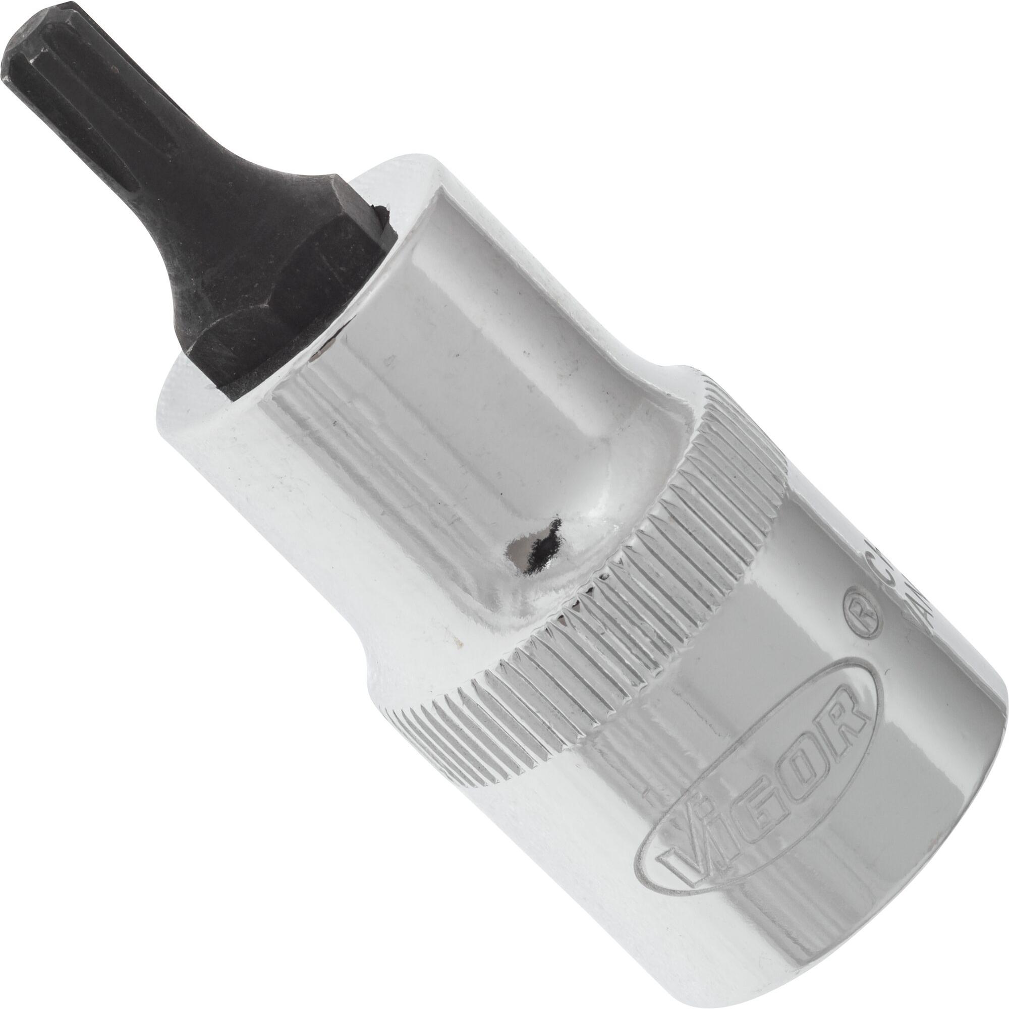 Vigor, Steckschlüssel + Stecknuss, RIBE Schraubendreher-Einsatz ∙ V2202 ∙ Vierkant12,5 mm (1/2 Zoll) ∙ Innen Keilprofil ...