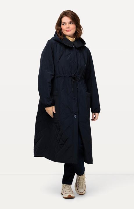 Image du produit Ulla Popken Manteau matelassé à capuche avec patte de boutonnage et cordon coulissant, matière recyclée (46, 48)