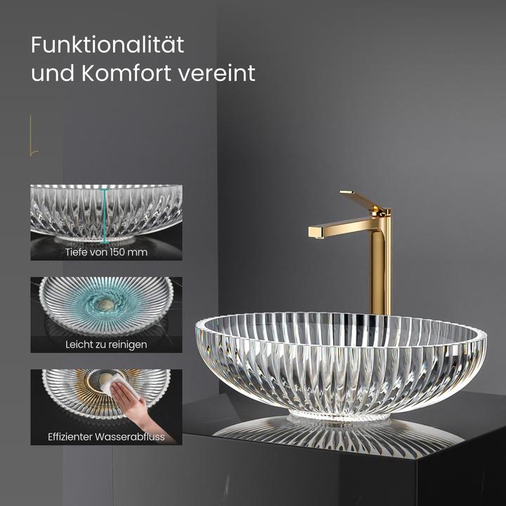 Produktbild Emke Aufsatzwaschbecken 510 x 350 x 150 mm, Klarglaswaschtisch, Ovaler Aufsatzwaschtisch (350 mm, 510 mm)