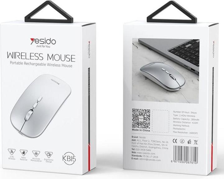Actual product image Yesido - Wireless Mouse (KB15) - 800/1200/1600DPI, 2.4G Connection - Silver (Wireless)