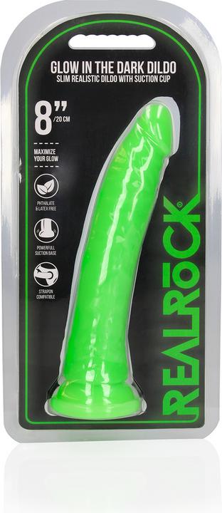 Produktbild RealRock Slim Realistic Dildo with Suction Cup - Glow in the Dark - 8" / 20 cm