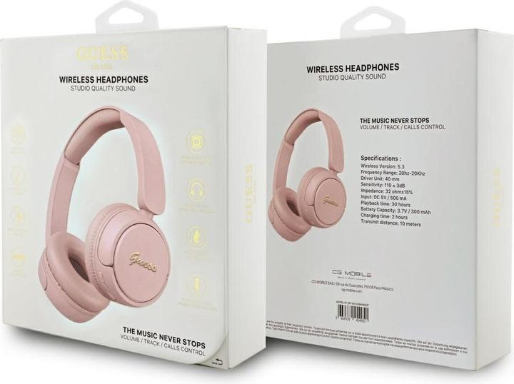 Produktbild Guess Headphones Bluetooth 5.3 Metal Logo Script pink (30 h, Kabellos)