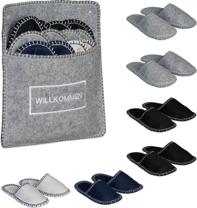 Actual product image Relaxdays 6 Paar Gästehausschuhe aus Filz (37, 39, 40)
