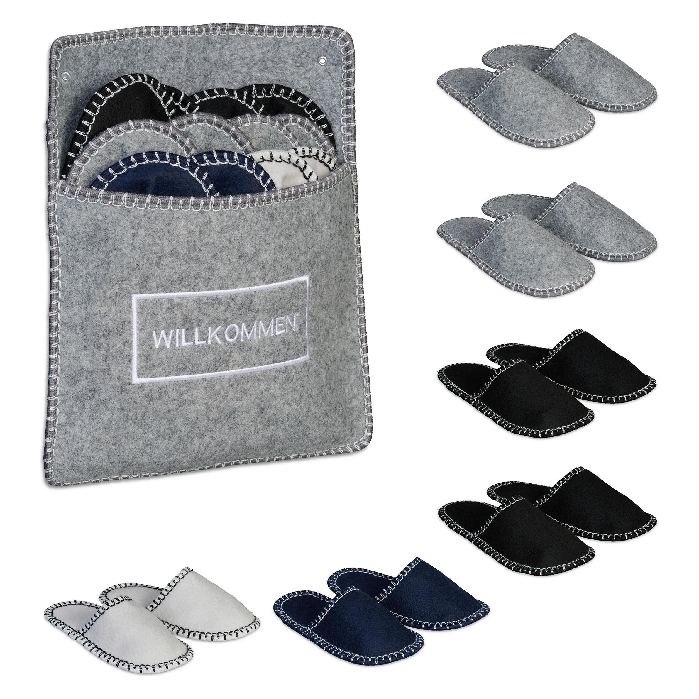 Relaxdays, Unisex, Hausschuhe, 6 Paar Gästehausschuhe Aus Filz, Grau, (37, 39, 40)