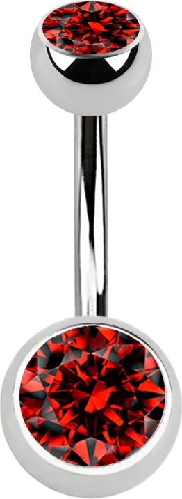 Actual product image Star Piercing Banana silver with two red crystal balls (without brass, Surgical steel 316L)