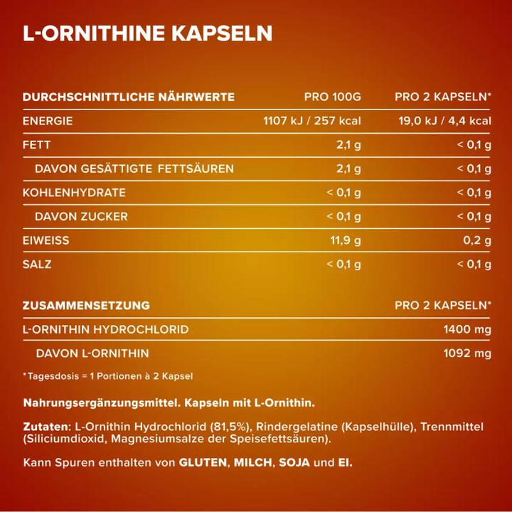 Nutritional values and ingredients IronMaxx Ornithine (130 pcs., Capsules, 111 g)