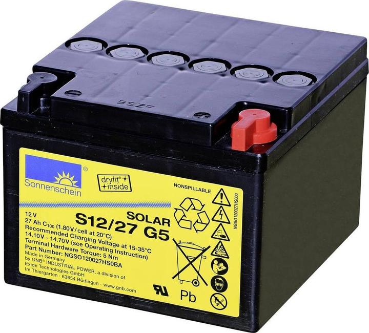 Actual product image Sonnenschein GNB dryfit S12/27 G5 NGSO120027HS0BA Solar battery 12V 27Ah lead-gel (W x H x D) 176 x 126 (12 V, 27 Ah)