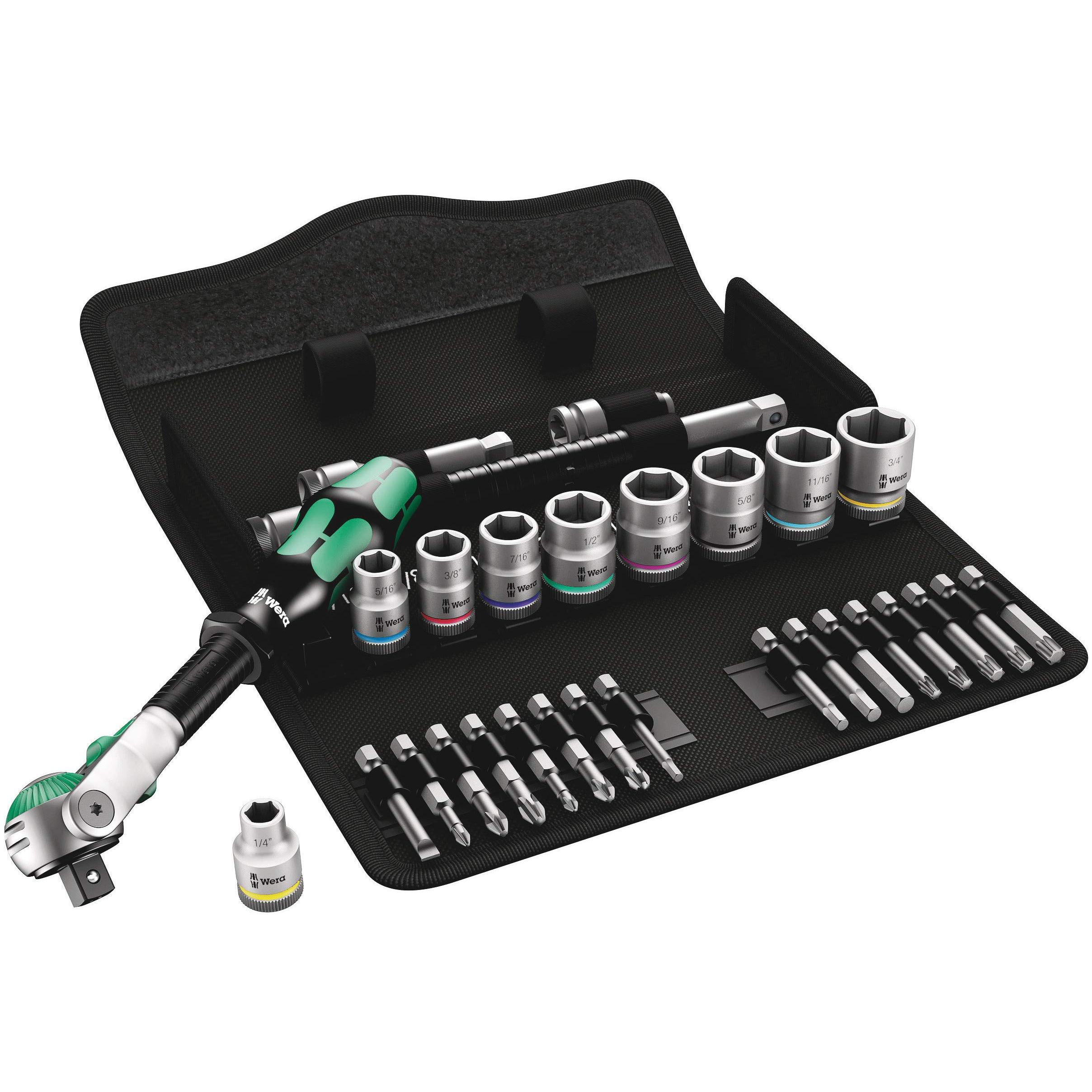 Wera, Steckschlüssel + Stecknuss, 8100 SB 9 Zyklop Speed-Knarrensatz (1/4", 5/16", 3/8", 7/16", 1/2", 9/16", 5/8", 11/16...