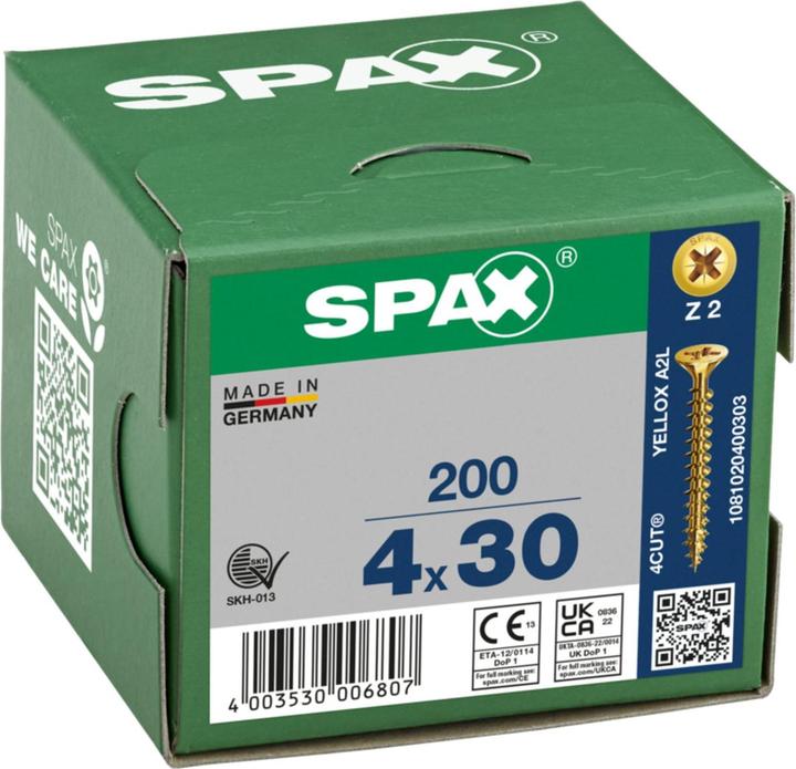Produktbild Spax Senkmultikopf Kreuzschlitz Z2 Vollgewinde Yellox (200 Schrauben pro Stück)