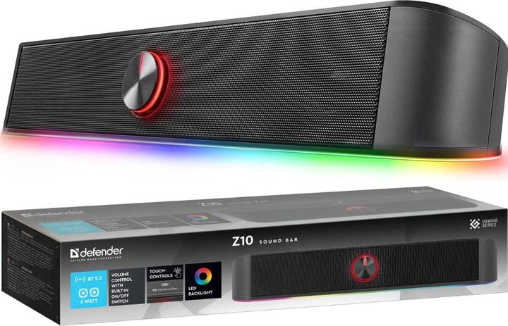 Actual product image Defender Soundbar Z10, 2.0, 6W, schwarz, LED-Unterbeleuchtung (6 W, 2.0 Channel)