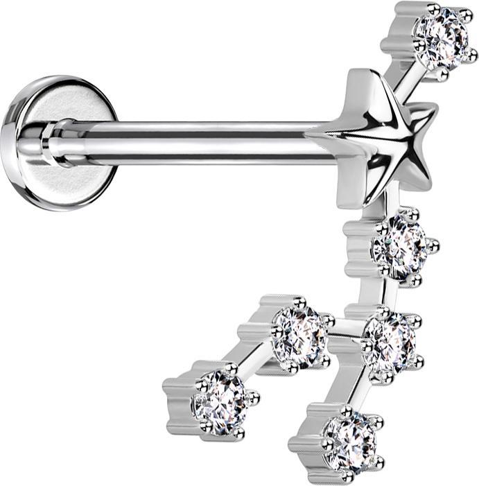 Image du produit Star Piercing Micro Labret femelle argenté signe du zodiaque Lion avec cristaux (Laiton, Acier chirurgical 316L)