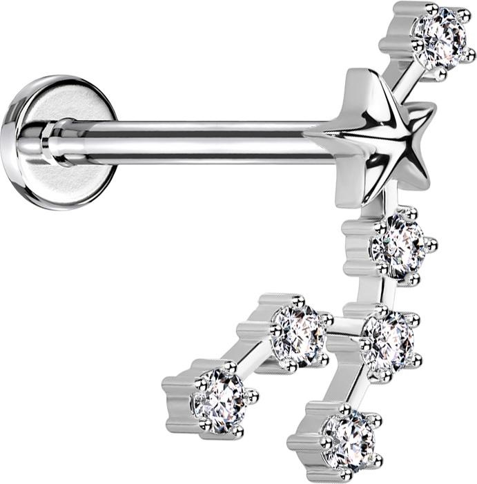 Immagine prodotto Star Piercing Micro Labret filo interno argento segno stella leone con cristalli (Acciaio chirurgico 316L, Ottone)