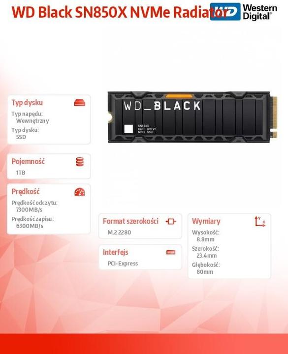 Actual product image WD Black SN850X with heatsink (1000 GB, M.2 2280)