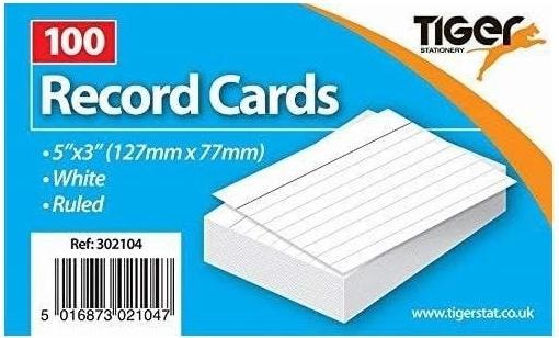 Tiger Stationery Ryman Ruled Record Cards (Pack of 100) (100 x)