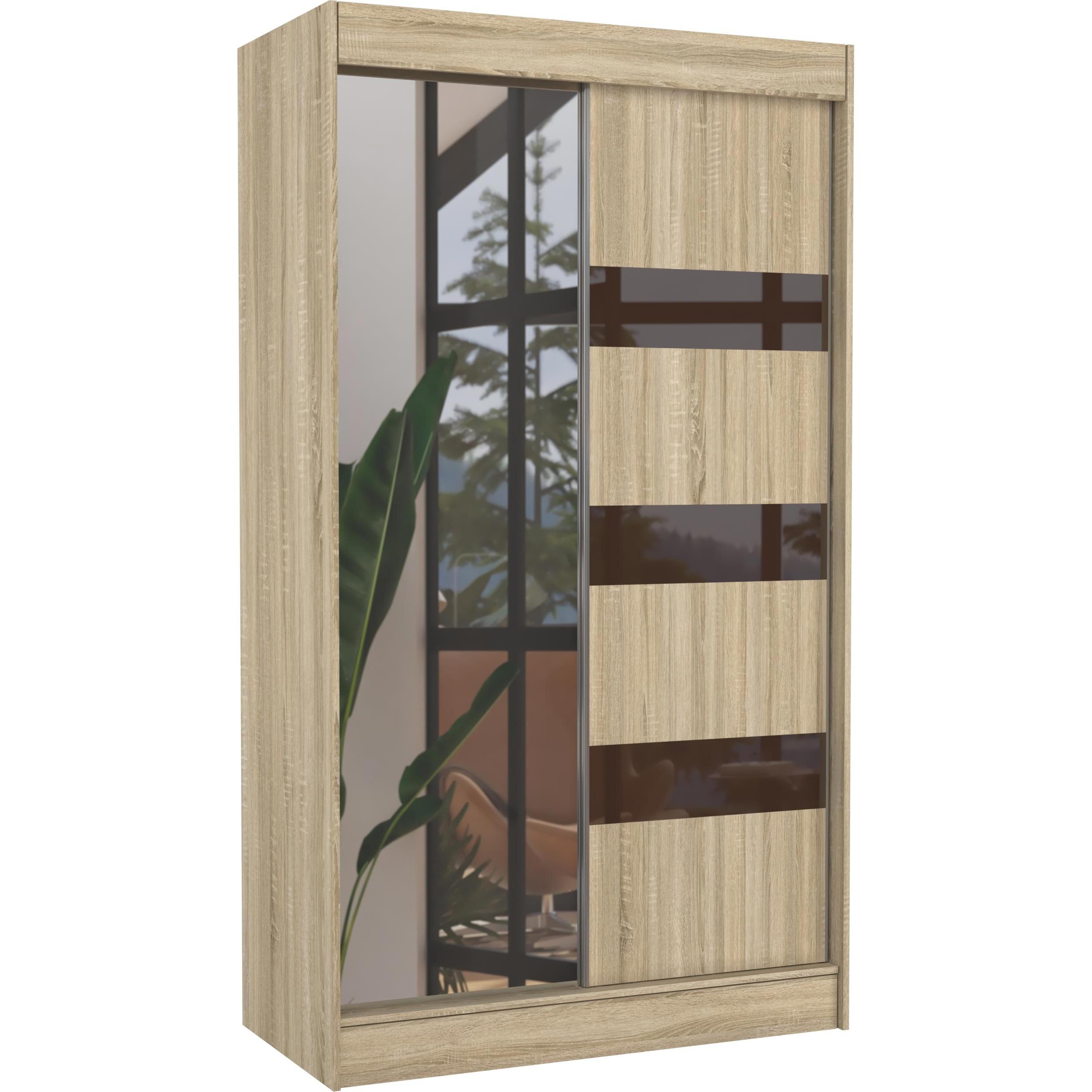 ADRK Furniture, Kleiderschrank, Verschiebbarer Kleiderschrank mit Spiegel und Lacobel TOURA 120