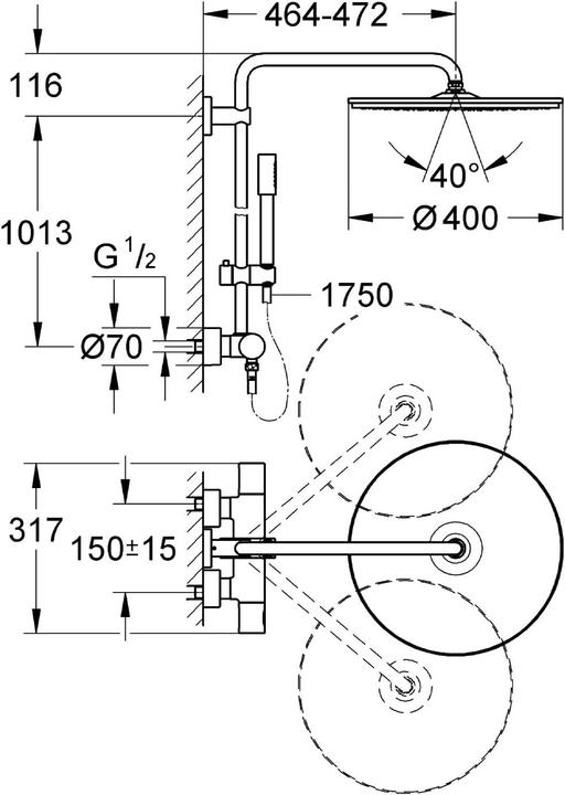Produktbild Grohe Duschsystem RAINSHOWER SYSTEM 400 mit Thermostatbatterie chrom
