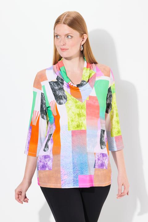 Produktbild Ulla Popken Slinkyshirt, bedruckt, Wasserfallausschnitt, 3/4-Arm (46, 48)