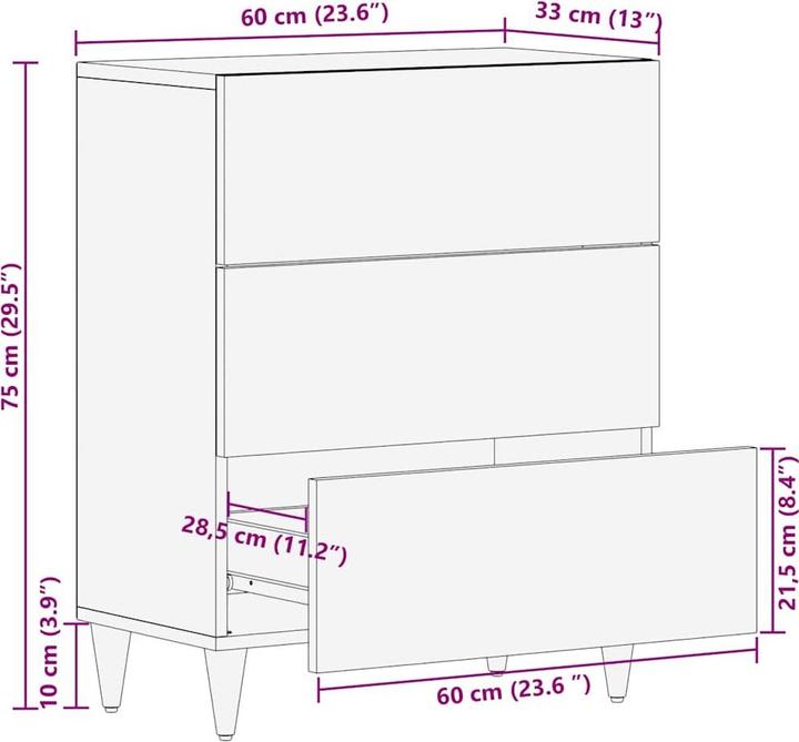 Image du produit vidaXL Massivholzmöbel (60 x 33 x 75 cm)