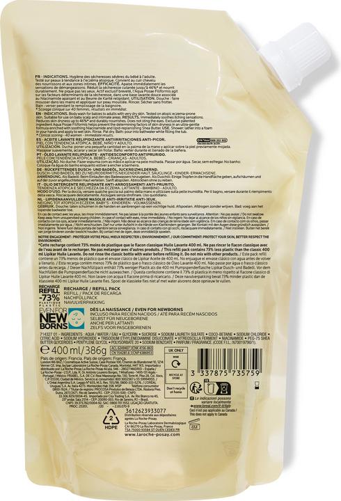 La Roche Posay Lipikar Rückfettendes Dusch- und Badeöl AP+ für juckende, trockene und empfindliche Haut (400 ml)