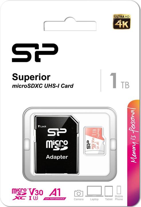 Actual product image Silicon Power Power MicroSDXC Card Superior Pro Class 10 UHS-1 U3 V30 1TB Colorf (1000 GB, microSDXC, U3, UHS-I)