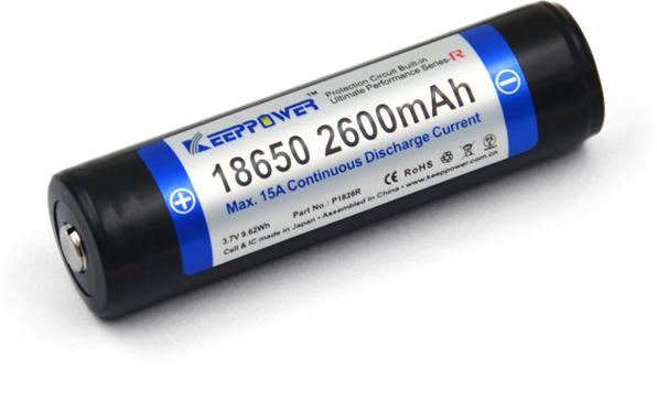 Actual product image Keeppower Akku R 18650 geschützt (Pluspol erhöht) (1 pcs., 18650, 2600 mAh)