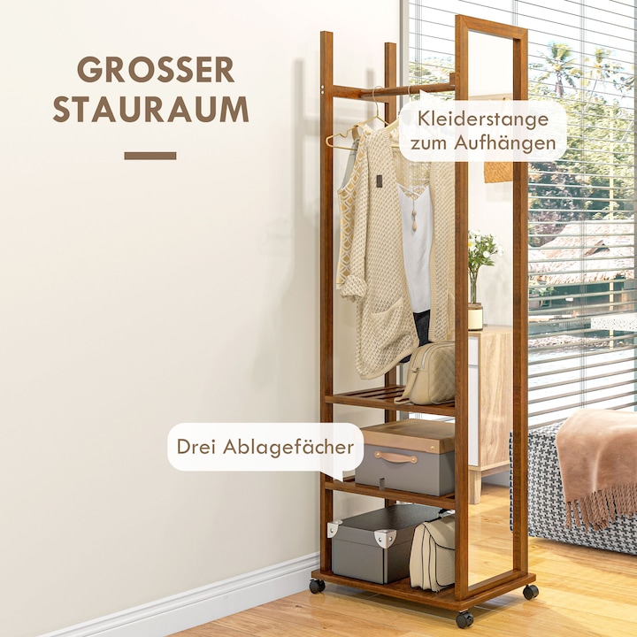 Produktbild Homcom Standspiegel mit Regal und Rollen (60 x 36 x 170 cm)