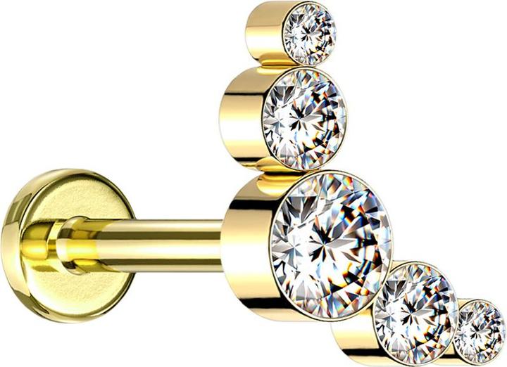 Actual product image Star Piercing Micro Labret Innengewinde vergoldet fünf Kristalle silber (without brass, Surgical steel 316L)