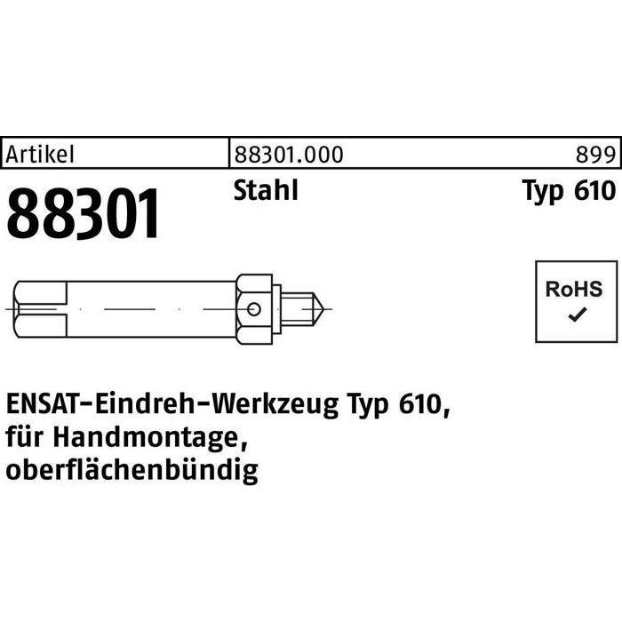 Ensat, Dübel, Eindrehwerkzeug R 88301 Typ 610 M 6 Stahl (1 Stk.)