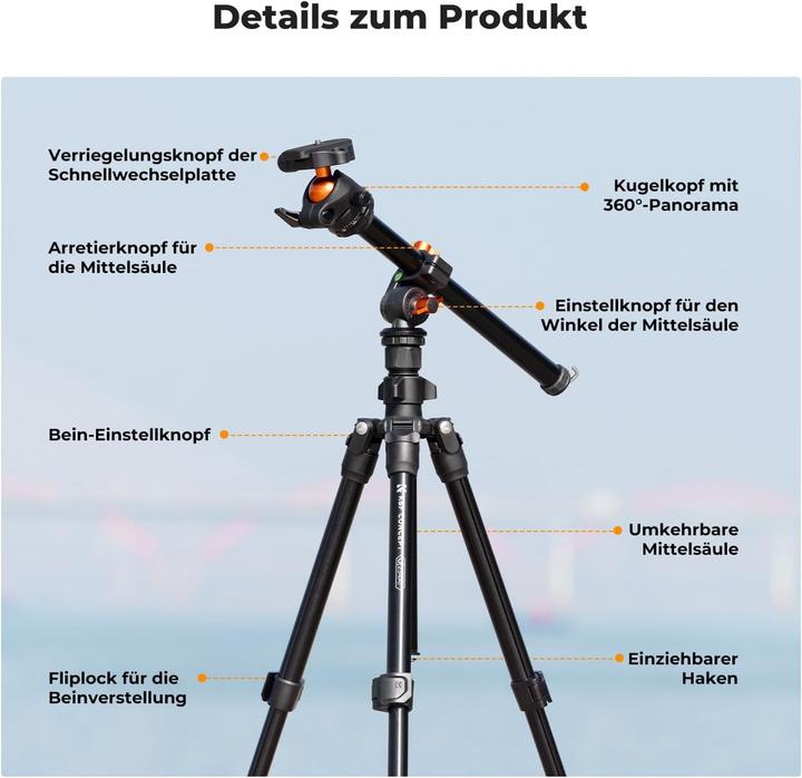 Actual product image K&F Concept Tripod with Diaphragm Arm (Metal)