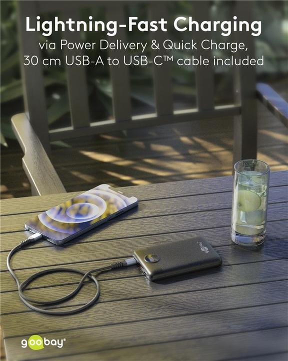 Actual product image Goobay Powerbank compact 10,000 mAh (10000 mAh, 22.50 W, 38.50 Wh)