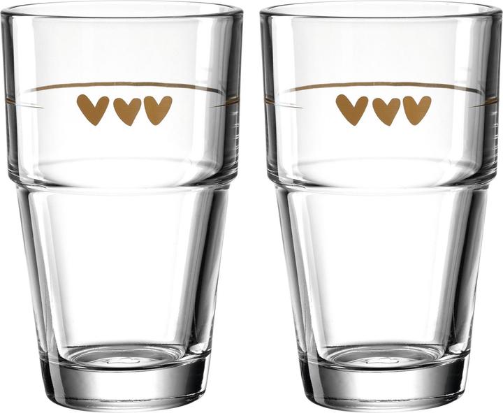 Leonardo Latte Macchiato Glass Napoli Heart 410 ml, Transparent (410 ml, 2 x)
