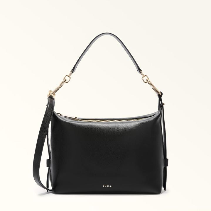 Actual product image Furla tonie m leather hobo shoulder bag, black
