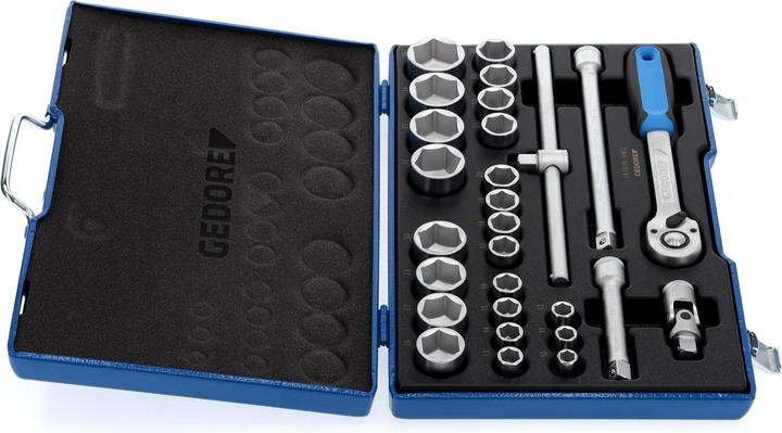 Actual product image Gedore 19 VMU-10 Socket spanner set 1/2" 28 pieces hexagon 10-36 mm (36 mm, 18 mm, 11 mm, 12 mm, 20 mm, 19 mm, 27 mm, 15 mm, 25 mm, 13 mm, 21 mm, 33 mm, 14 mm, 29 mm, 34 mm, 10 mm, 30 mm, 23 mm, 26 mm, 22 mm, 17 mm, 28 mm, 16 mm, 32 mm, 35 mm, 24 mm, 31 mm)