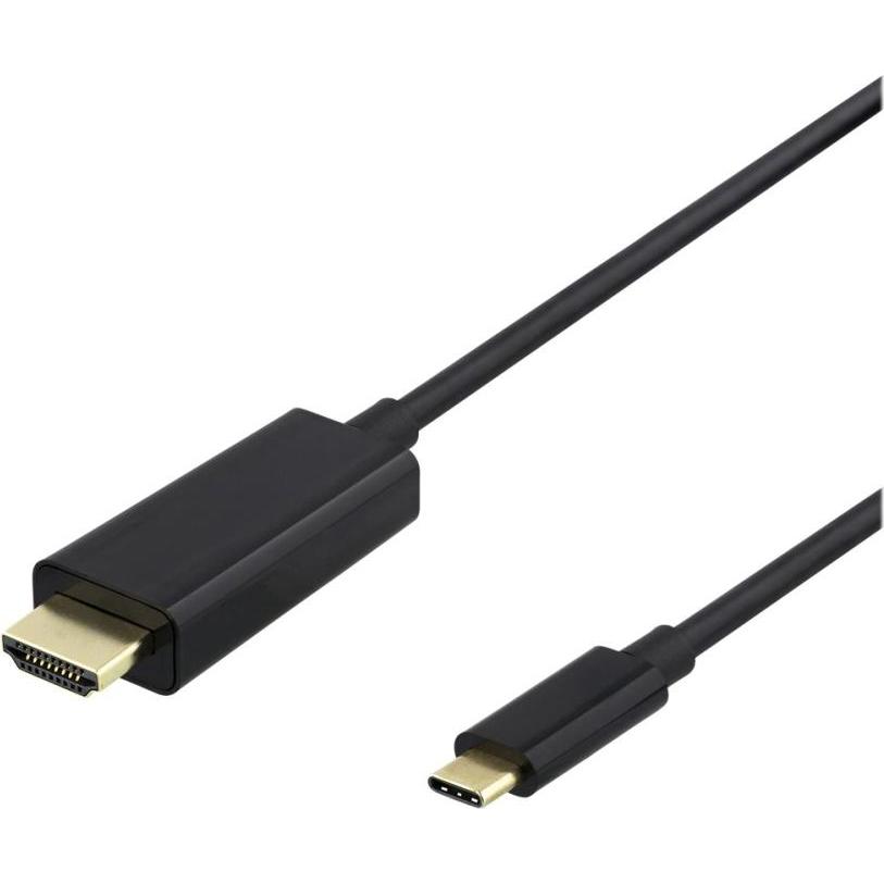 Deltaco 00140019 video cable adapter USB Type-C HDMI Black (1 m, HDMI), Video Kabel