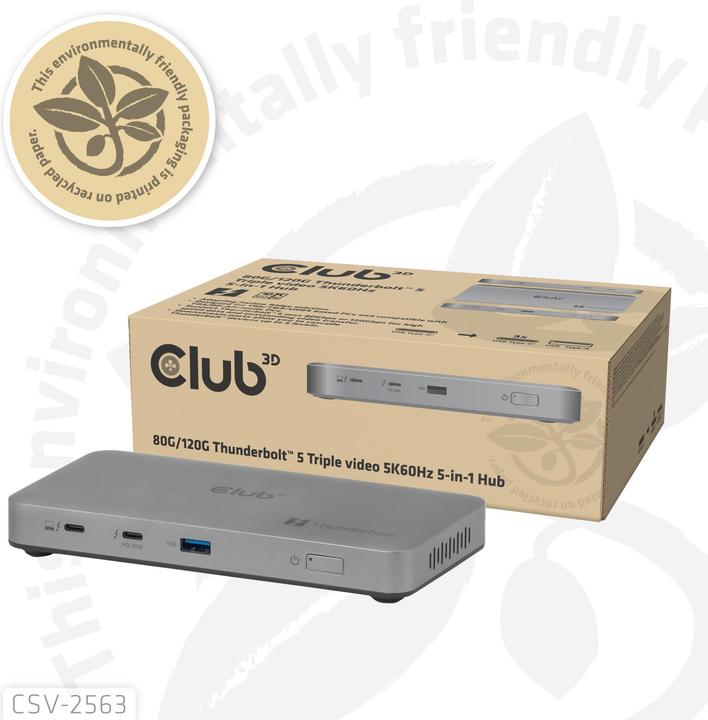 Produktbild Club 3D Club3D Thunderbolt5 5-in-1 HUB > 3xThunderbolt/1xUSB Bu/BU (5 Ports)