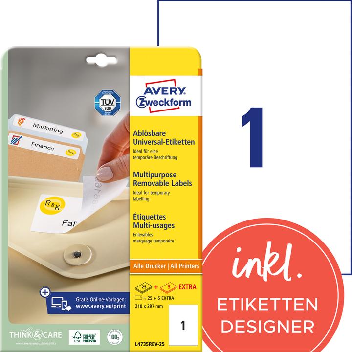 Produktbild Avery Universal-Etiketten, ablösbar