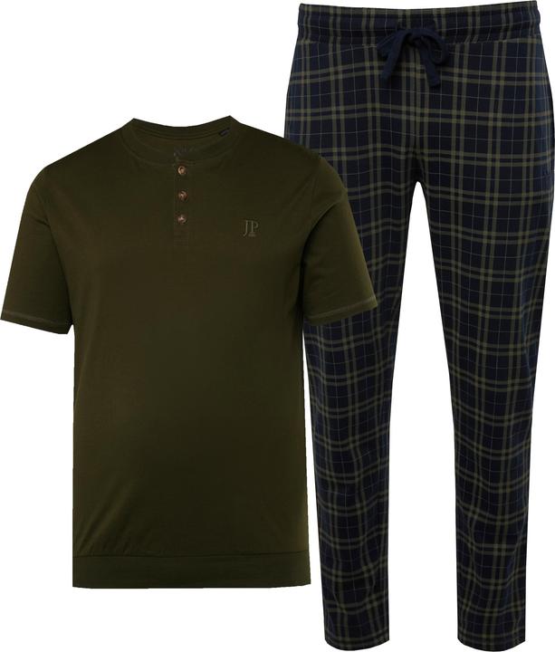 Produktbild JP1880 JP 1880 Schlafanzug, Bauchfit, Henley-Shirt, Halbarm, karierte Hose (5XL)