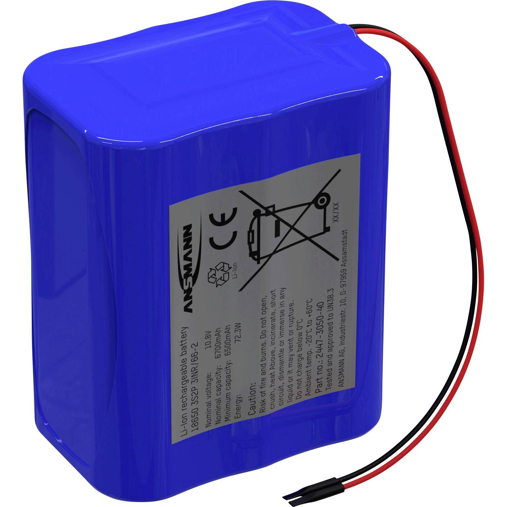 Ansmann 3S2P Akkupack 6x 18650 Kabel Li-Ion 10.8V 6700mAh Akkupack 6x Li-Ion 1 (1 pz., 6700 mAh), Batterie + pile