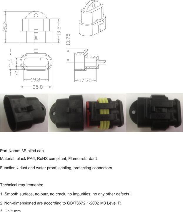 Actual product image Kalitec 10 pieces KALI-0093 Superseal waterproof dummy plug dummy cap 3-pin with closed chamber