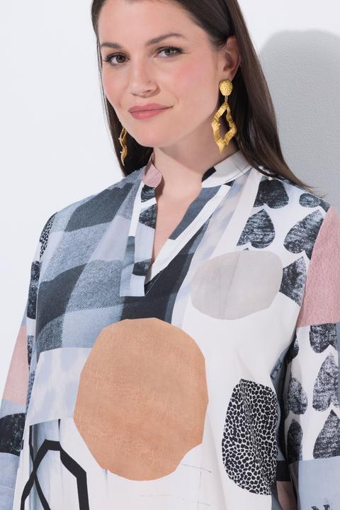 Actual product image Ulla Popken Graphic Patchwork Print 3/4 Sleeve Lyocell Tunic (42, 44)