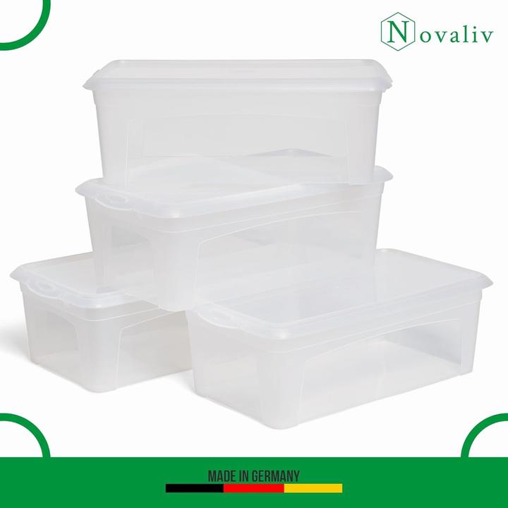 Produktbild Novaliv 2x Aufbewahrungsbox durchsichtig mit Deckel 5L Nestbar stapelbare Plastikbox mit Clipverschluss Kuns (19 cm, 5 l, 2x)