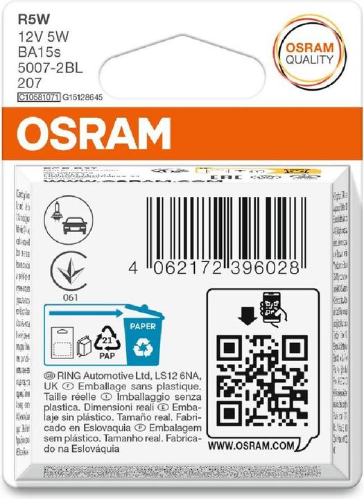 Produktbild Osram 4062172396028 Signal Leuchtmittel Standard R5W 5 W 12 V (R5W)