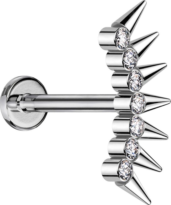 Image du produit Star Piercing Micro Labret femelle argenté sept cristaux argentés avec cones (Titane G23, sans laiton)